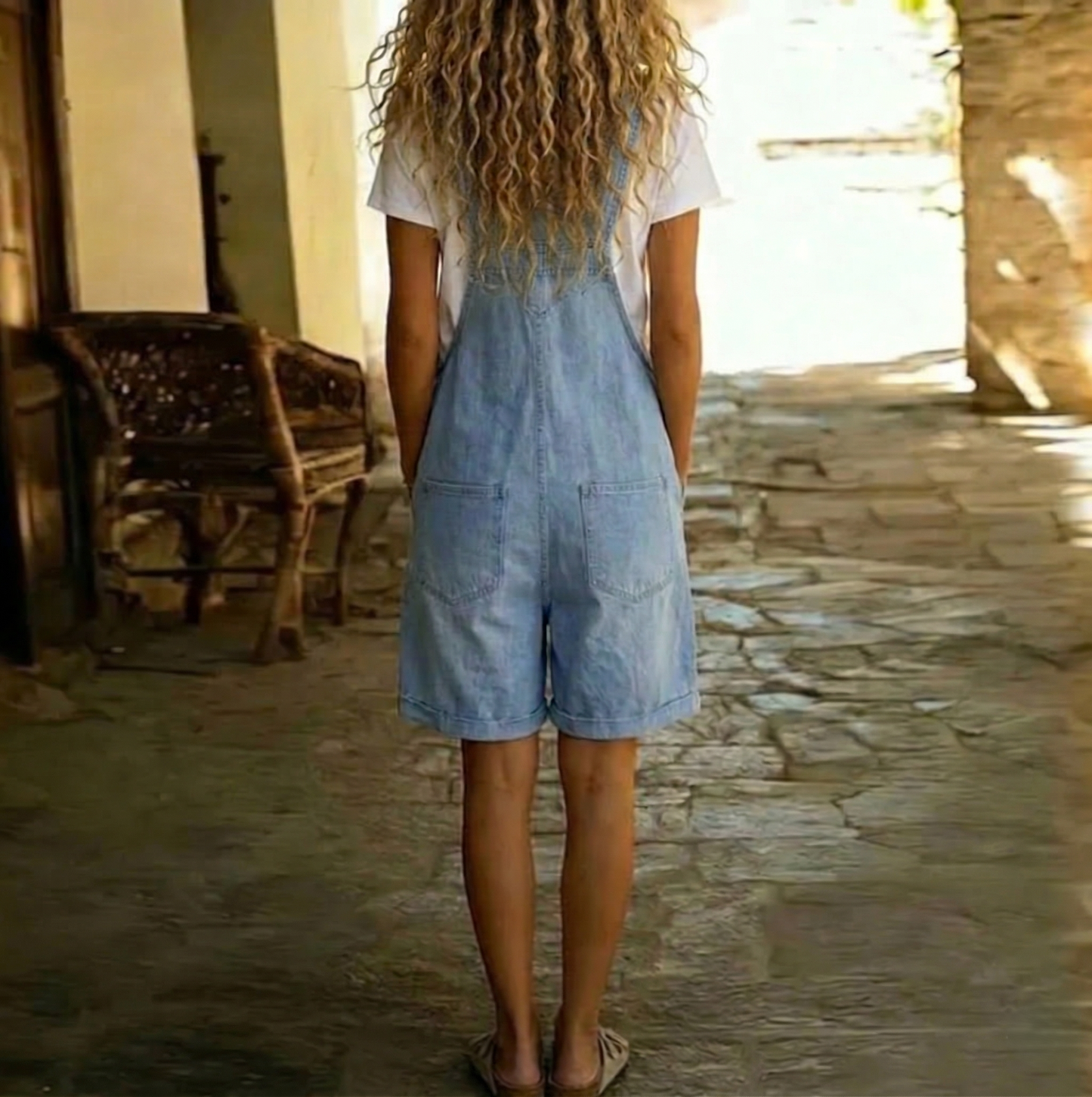 Heidi™ | Vintage Washed Soft Denim Short Overall Light Blue