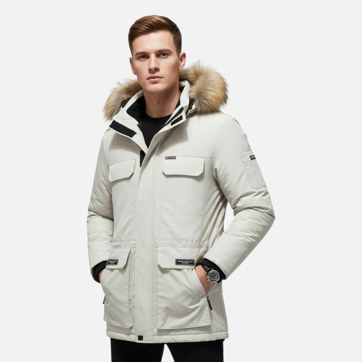 Jeff Mens Winter Parka with Hood, Fleece Lining