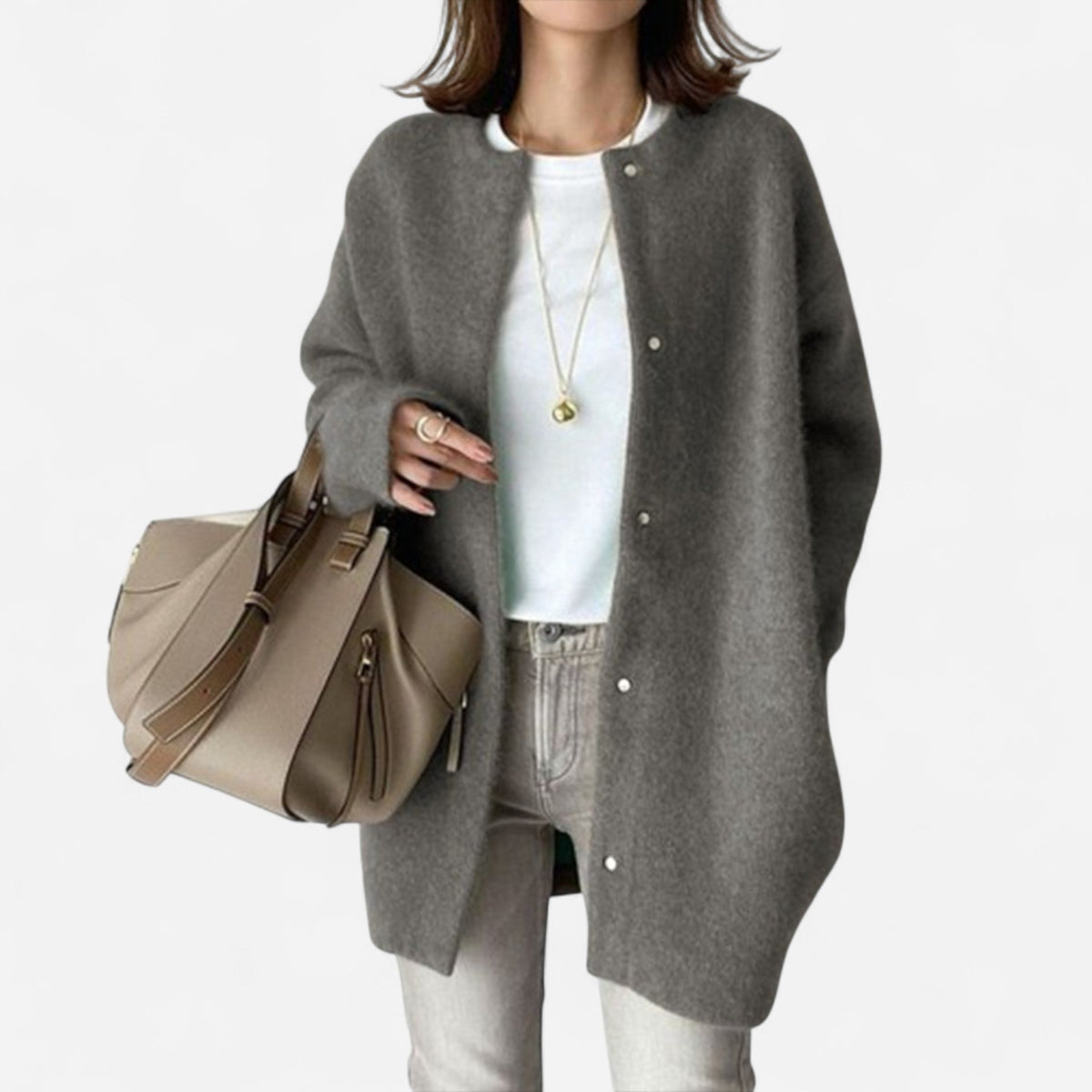 Liliane Womens Cashmere Cardigan, Open Front in Gray