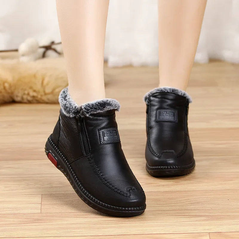 Rebecca Womens Waterproof Leather Boots with Non-Slip Sole in Black