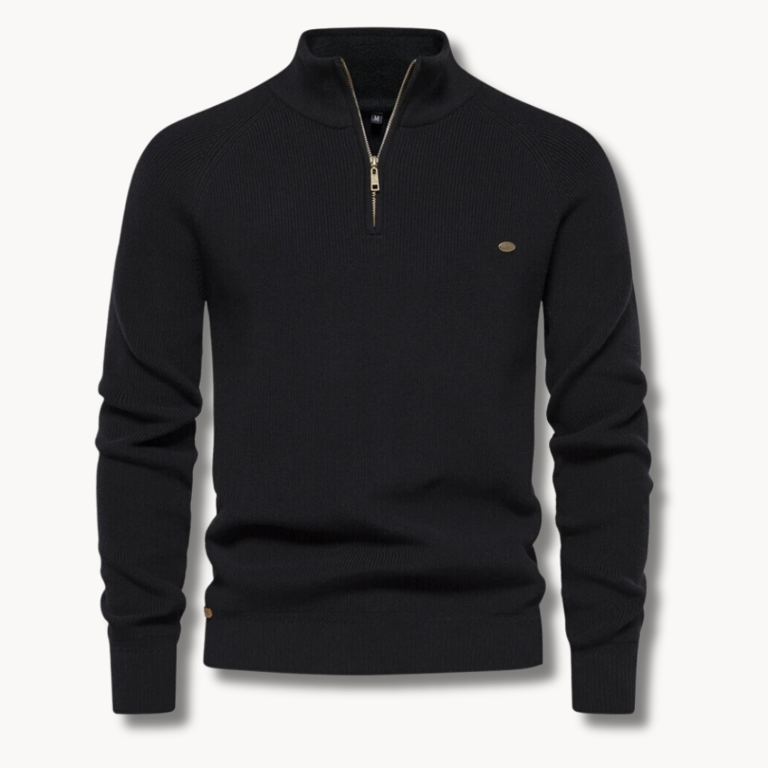 Ronnie Mens Half-Zip Ribbed Knit Sweater in Black