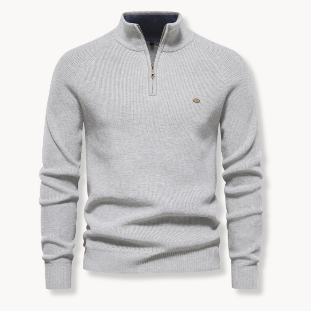 Ronnie Mens Half-Zip Ribbed Knit Sweater in Gray