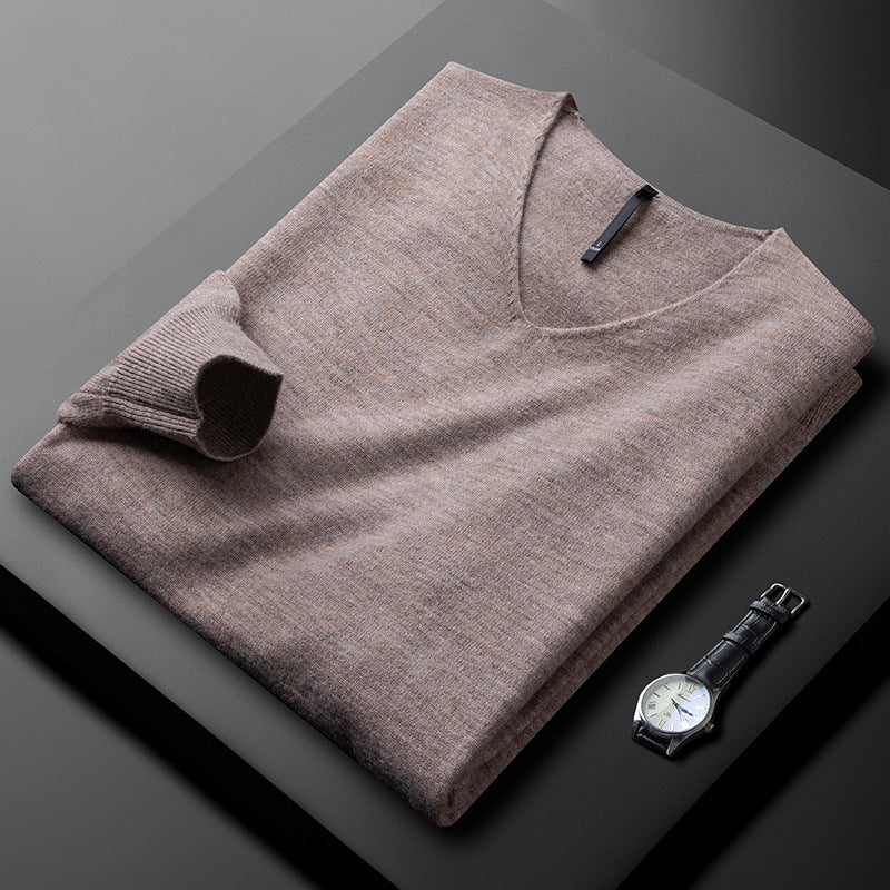 Martin Mens Merino Wool Cashmere V-Neck Sweater in Camel