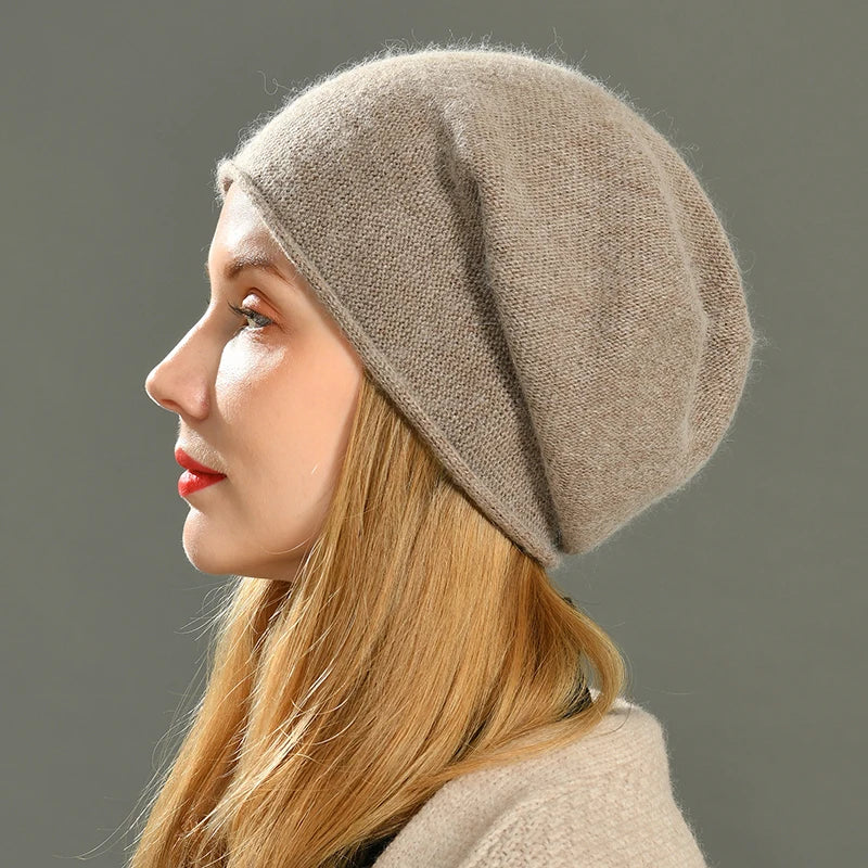 Samantha Womens Cashmere Wool Beanie in Taupe
