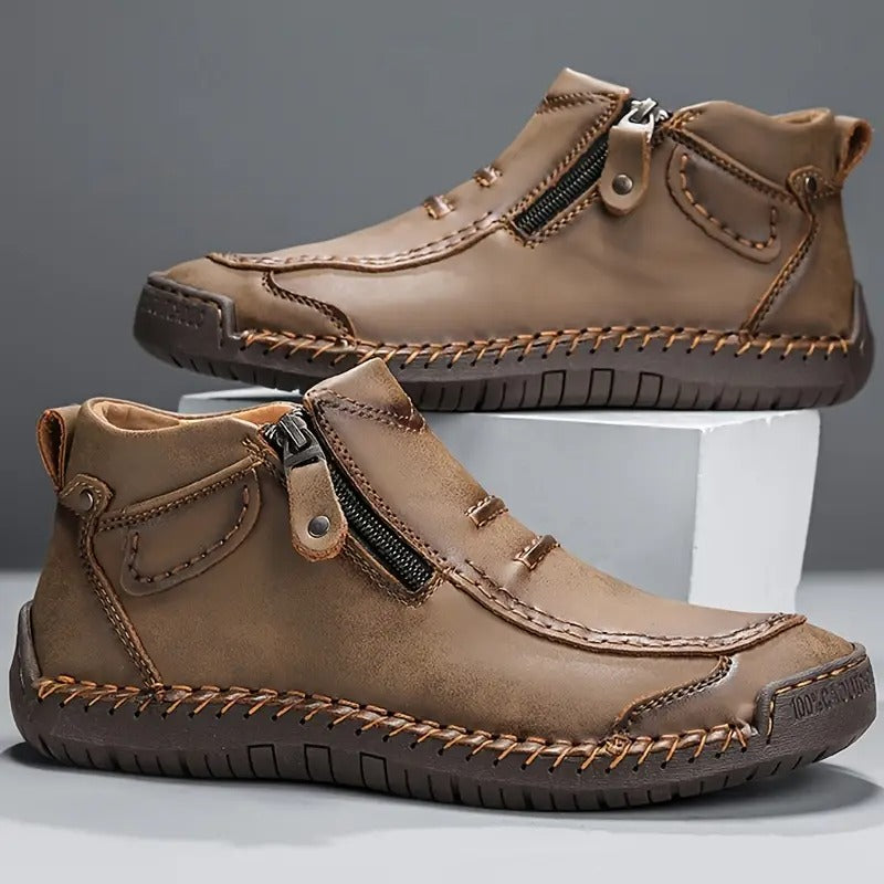 Carl Mens Ankle Boots with Side Zip in Khaki