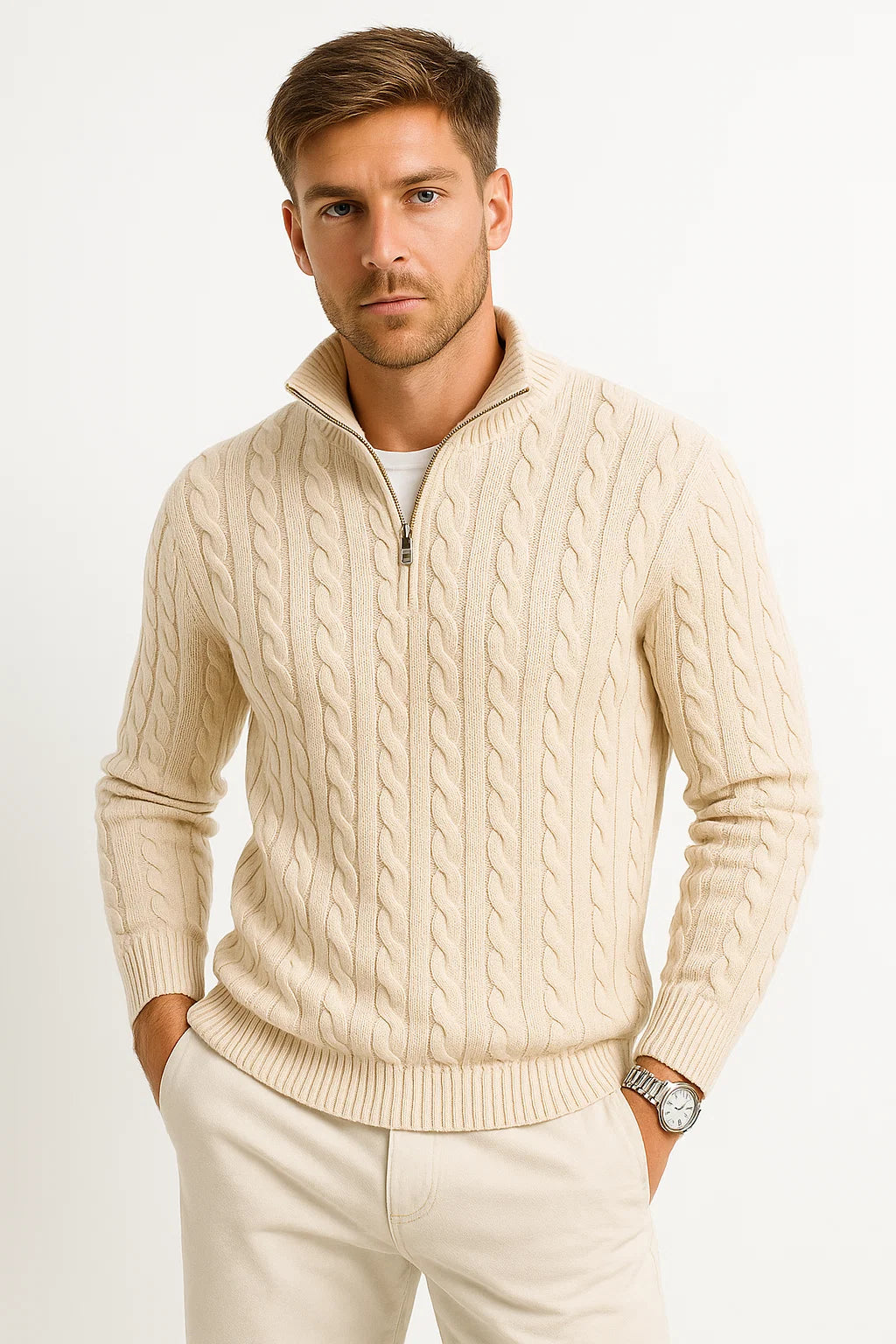 Konrad | Herren Frühlings Zopfmuster QZ Strickpullover — Klassische Struktur in 5 Farben | Westmere