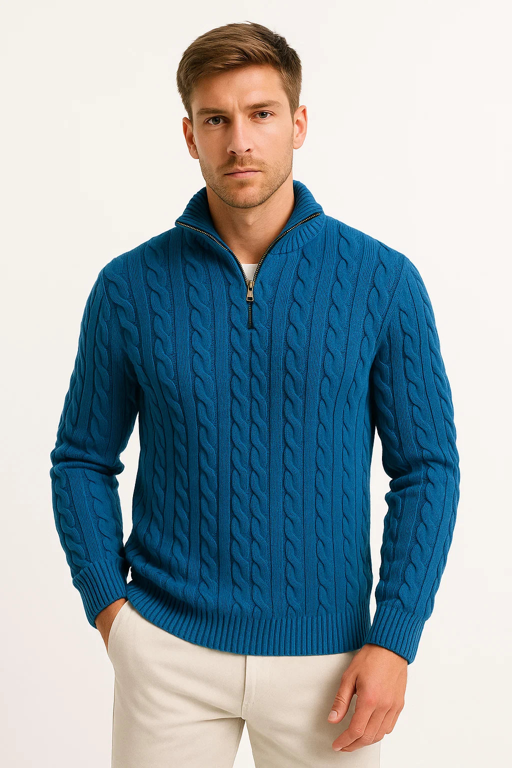 Konrad | Herren Frühlings Zopfmuster QZ Strickpullover — Klassische Struktur in 5 Farben | Westmere