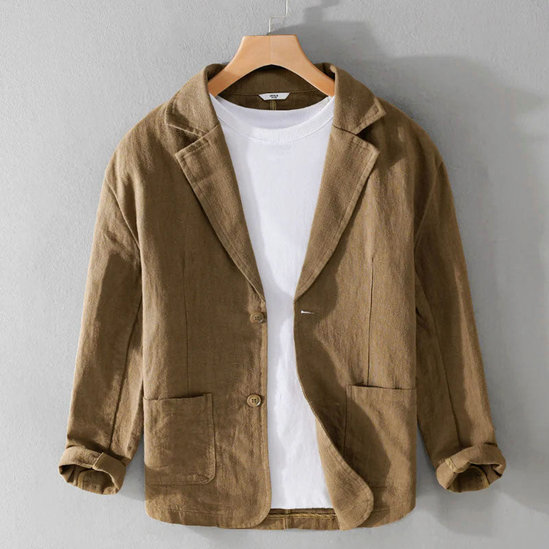 Men's Linen Blazer, Relaxed Tailored Cut | Notch Lapels, Patch Pockets | Beige, Brown, Gray, Blue or Black | S–XXL