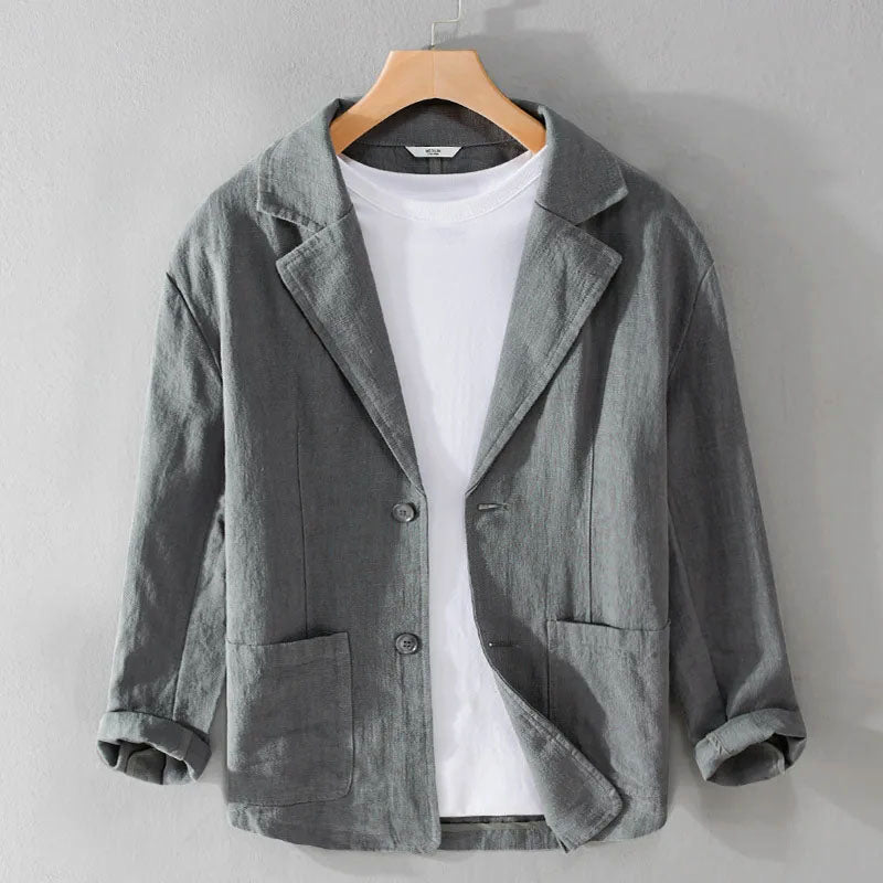 Men's Linen Blazer, Relaxed Tailored Cut | Notch Lapels, Patch Pockets | Beige, Brown, Gray, Blue or Black | S–XXL