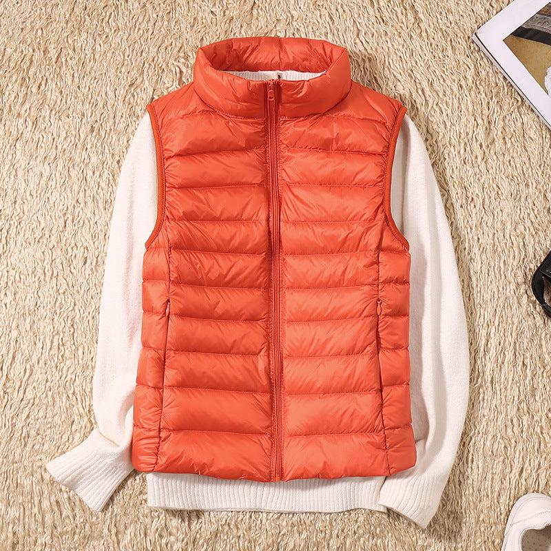 Erika Womens Padded Vest with Stand Collar and Zip Front in Orange