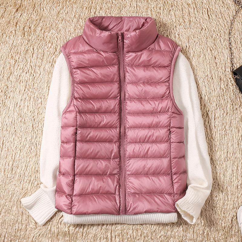 Erika Womens Padded Vest with Stand Collar and Zip Front in Pink