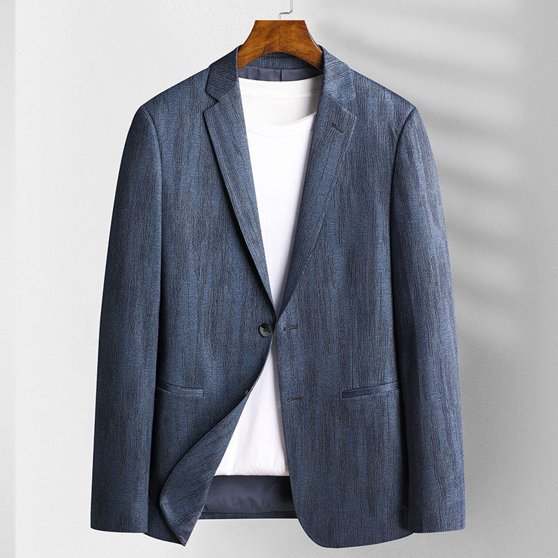 Men's Business Blazer, Slim-Fit Stretch Weave | Two-Button Front, Side Flap Pockets | Gray or Blue | S–XXL