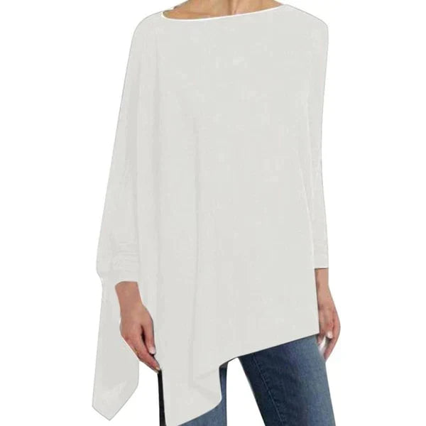 Rachel Womens Cotton Tunic Top with Asymmetrical Hem in White