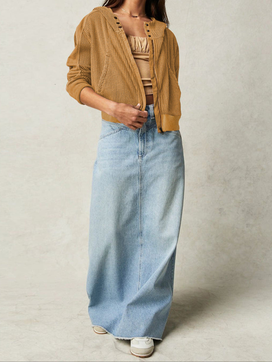 Christina Womens Cropped Zip Hoodie in Waffle Cotton