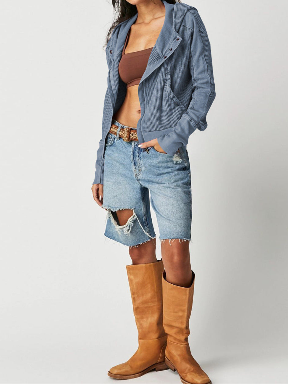 Christina Womens Cropped Zip Hoodie in Waffle Cotton