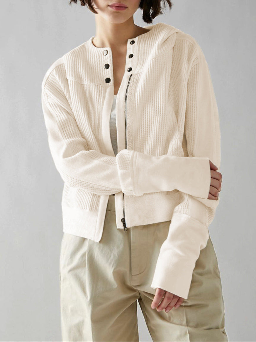 Christina Womens Cropped Zip Hoodie in Waffle Cotton