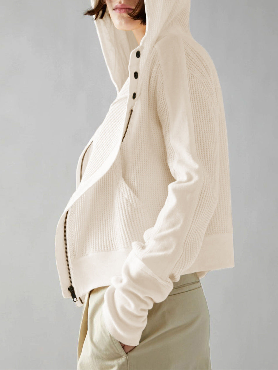 Christina Womens Cropped Zip Hoodie in Waffle Cotton