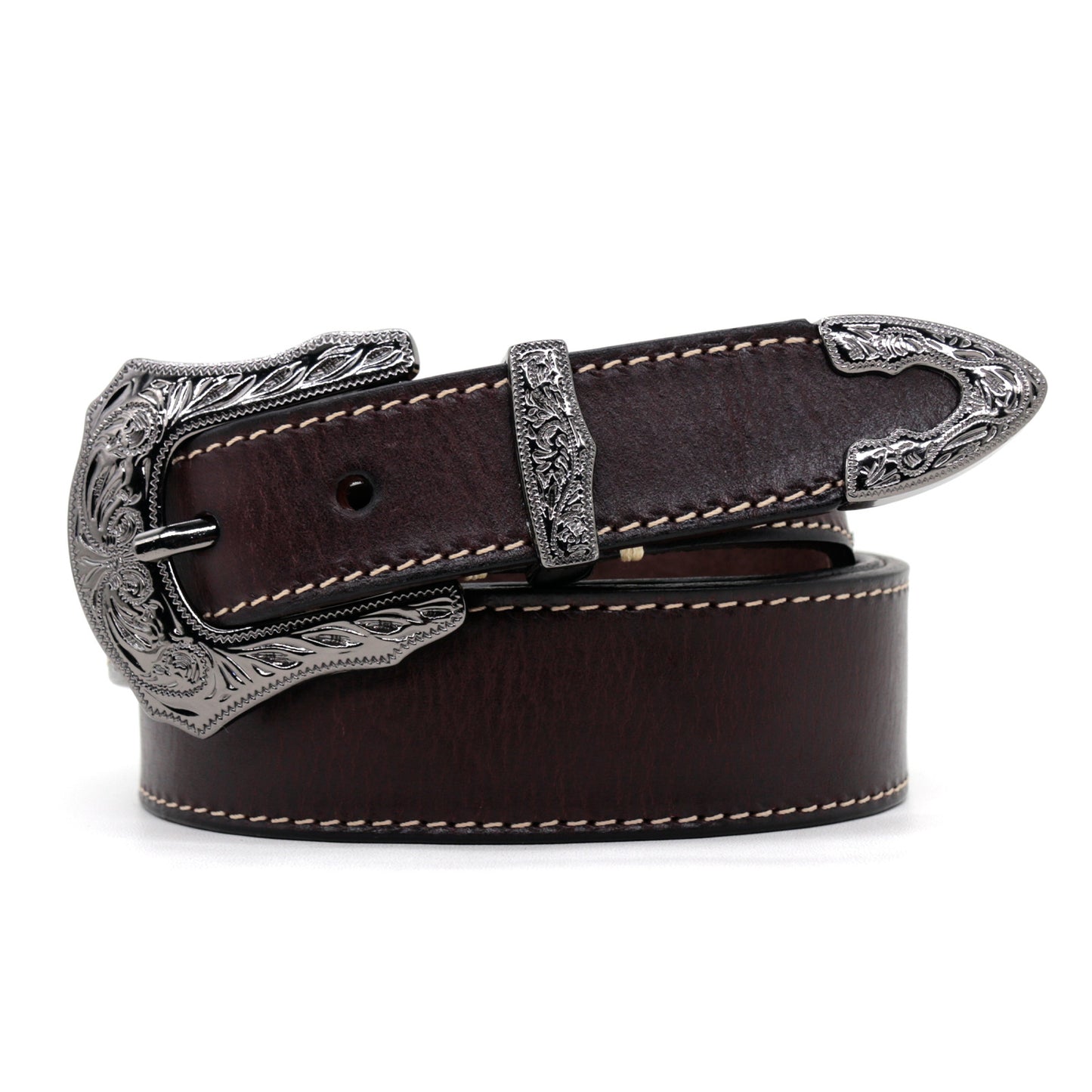 Artxin™ | Men’s Western Carved Cowhide Belt – Brass Buckle