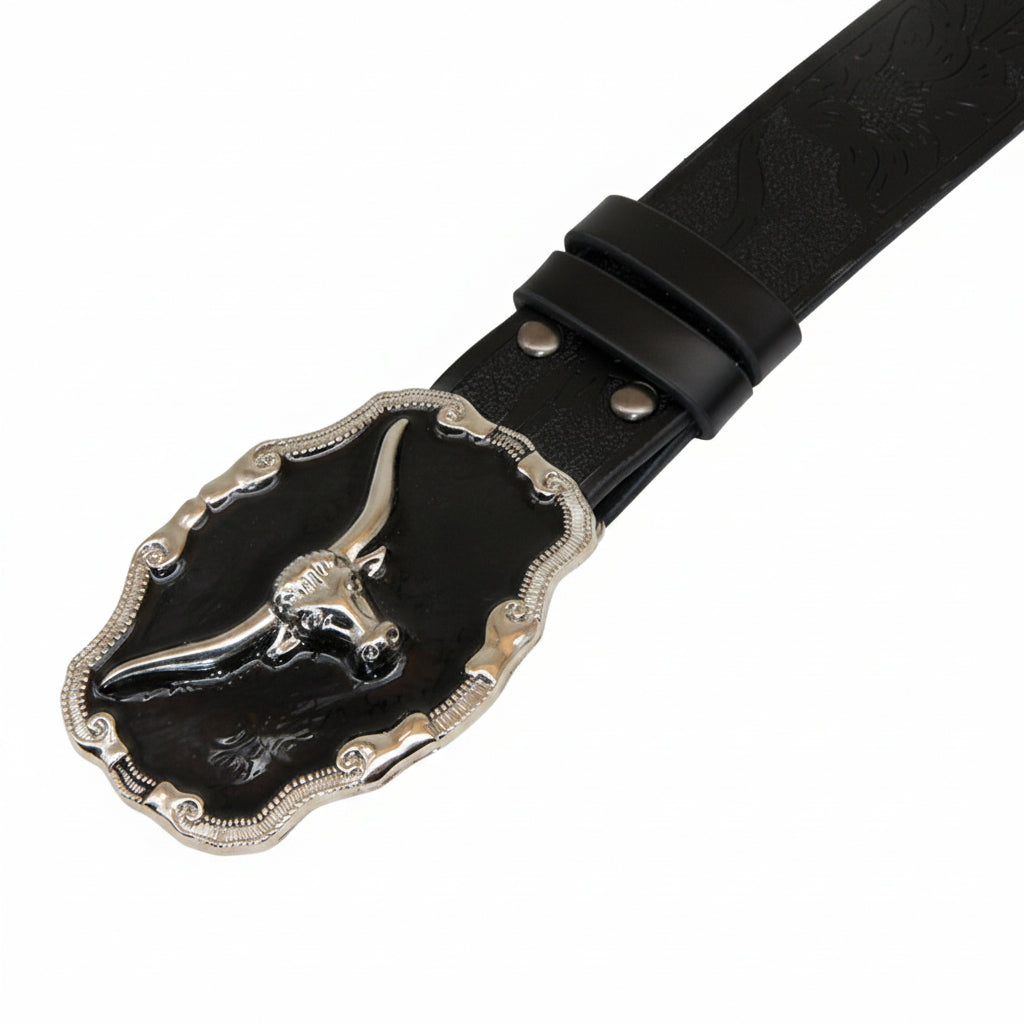 Halbert™ | Men’s Western Cowboy PU Belt – Cow Head Buckle
