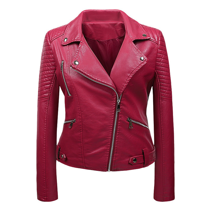 Brianna Womens Quilted Leather Biker Jacket with Asymmetric Zip in Red