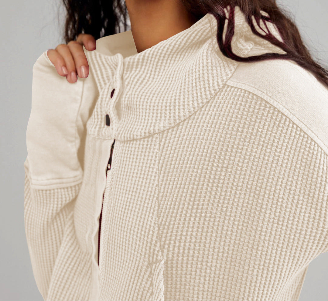 Christina Womens Cropped Zip Hoodie in Waffle Cotton