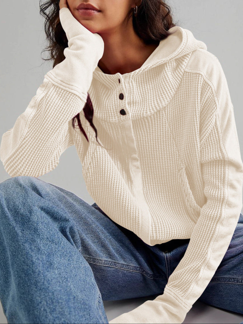 Christina Womens Cropped Zip Hoodie in Waffle Cotton