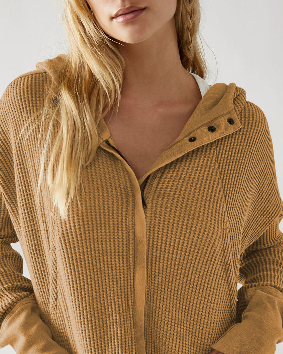 Christina Womens Cropped Zip Hoodie in Waffle Cotton