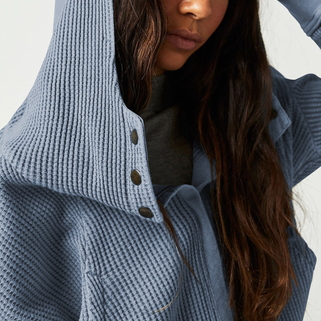Christina Womens Cropped Zip Hoodie in Waffle Cotton