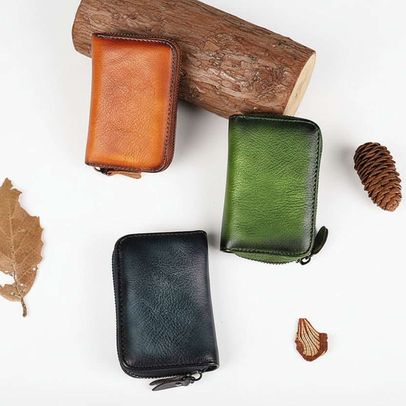 Pete™ | Genuine Leather Zipper Mini Card Holder Wallet