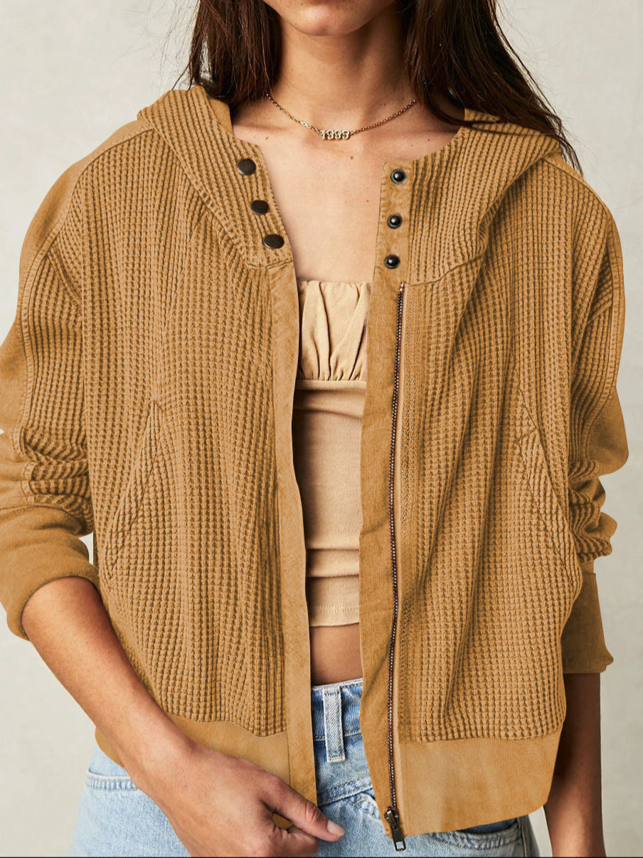 Christina Womens Cropped Zip Hoodie in Waffle Cotton