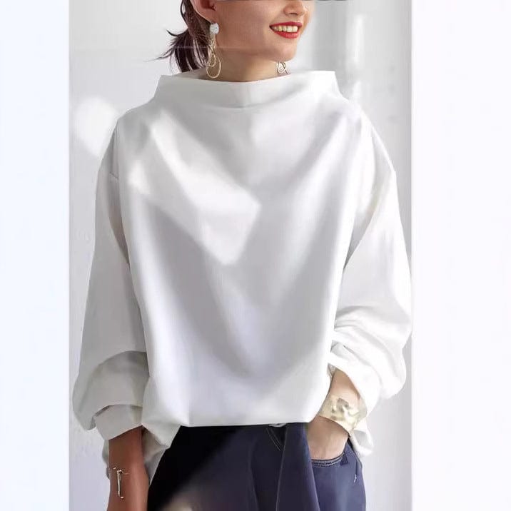 Women's High-Neck Soft Knit Top, Relaxed Oversized Fit | Chic High Neckline, Flattering Cut | Black, Blue or White | S–5XL