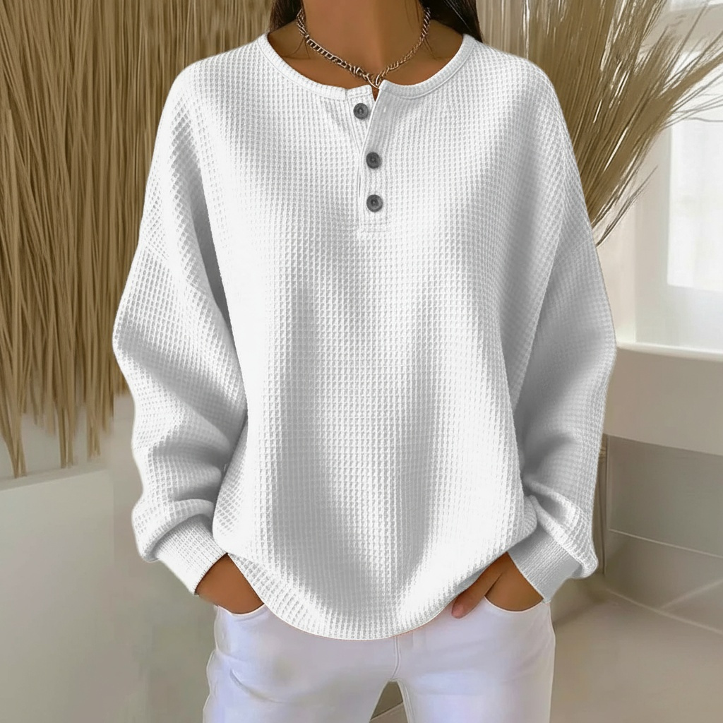 Women's Waffle-Knit Sweater, Relaxed Fit | Subtle Textured Pattern, Everyday Layer | 4 Colorways | S–5XL