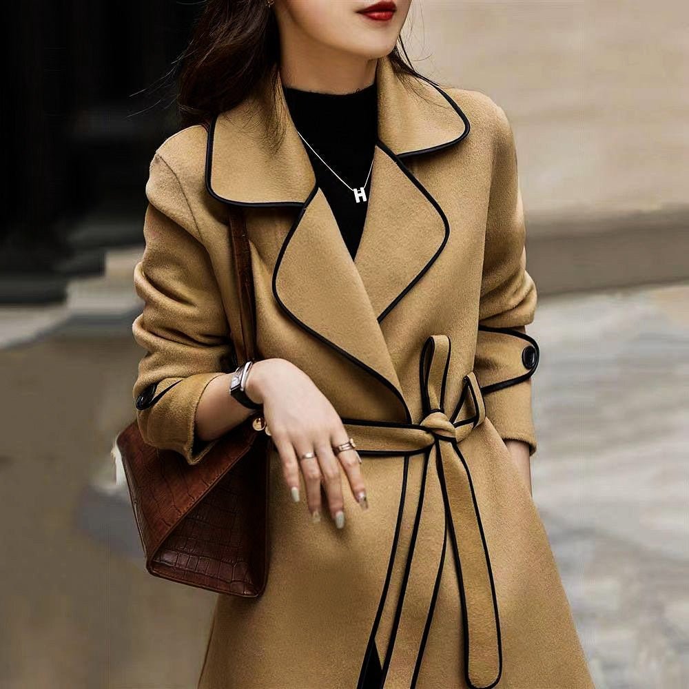 Madison Womens A-Line Wool Blend Coat with Belt