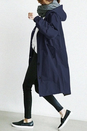 Brittany Womens Oversized Hooded Trench Coat in Navy