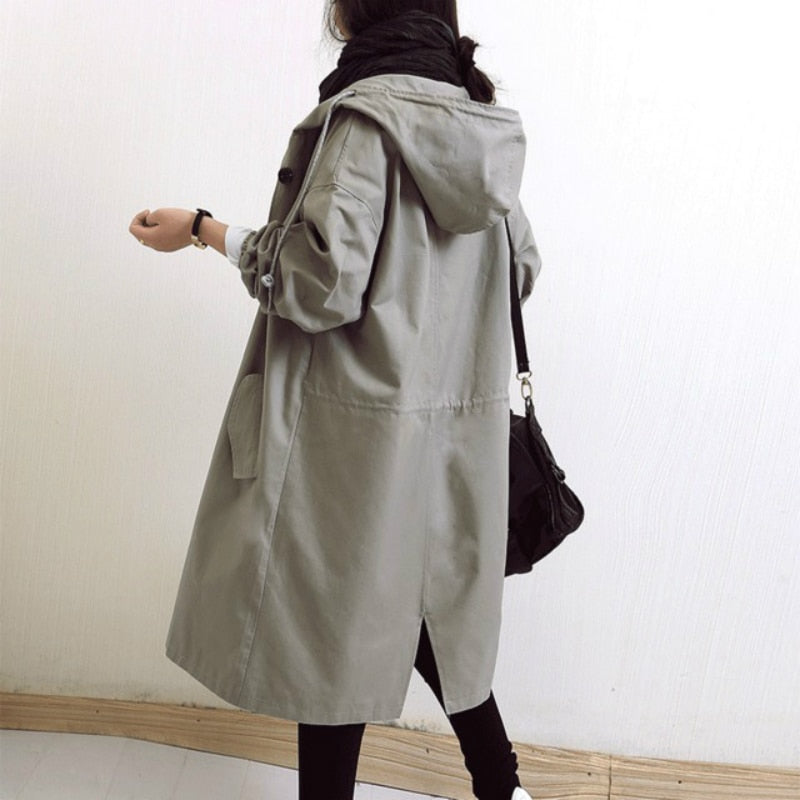 Brittany Womens Oversized Hooded Trench Coat in Gray