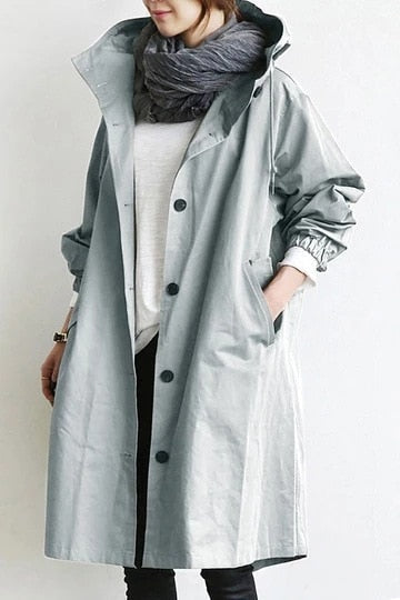 Brittany Womens Oversized Hooded Trench Coat in Light Gray