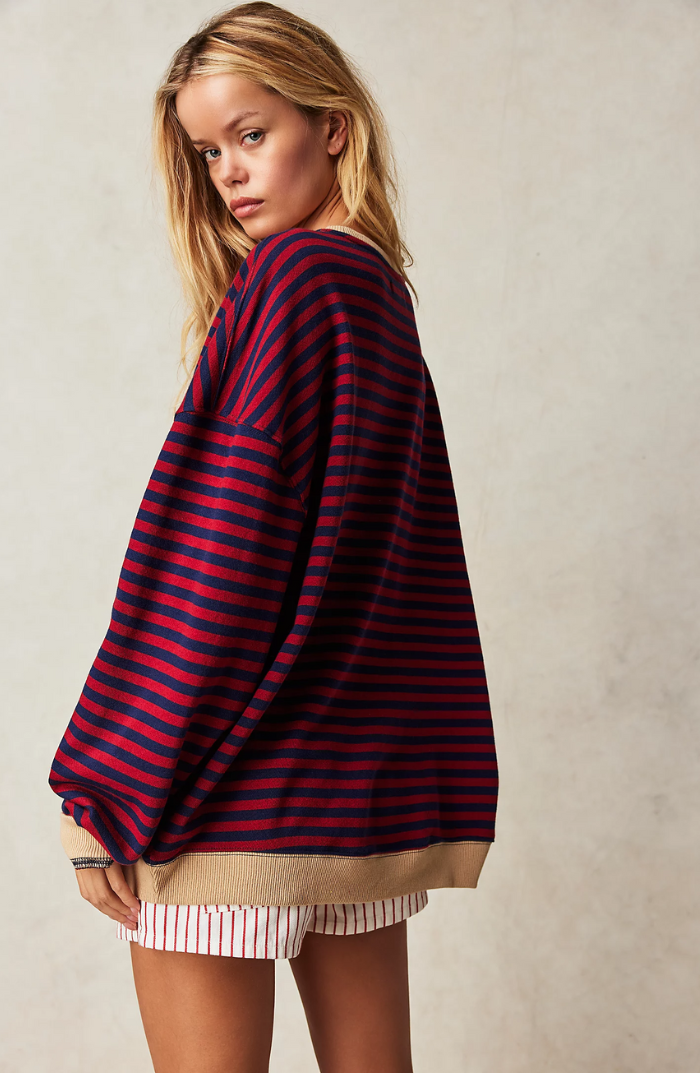 Heather Womens Oversized Striped Sweatshirt with Neon Trim