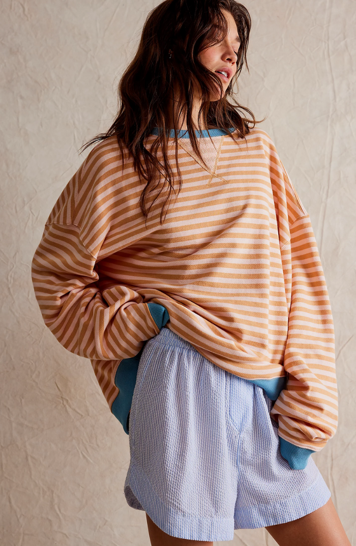 Heather Womens Oversized Striped Sweatshirt with Neon Trim in Orange Stripes