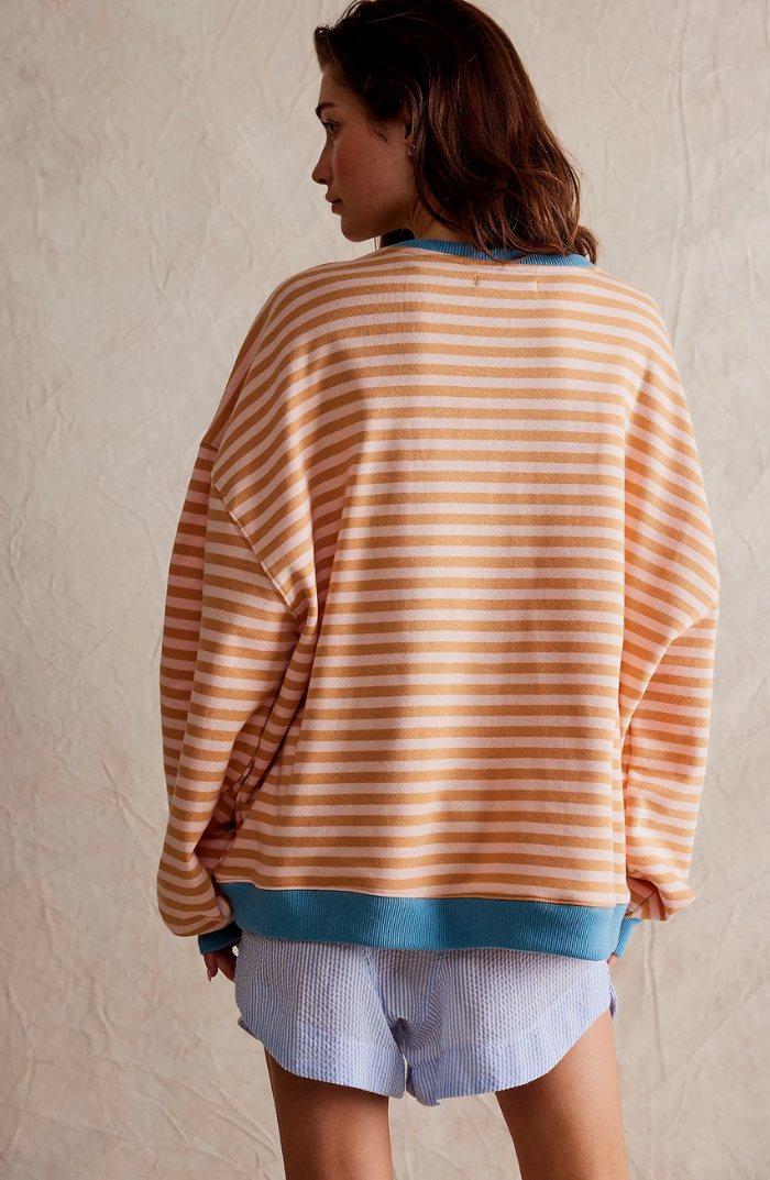 Heather Womens Oversized Striped Sweatshirt with Neon Trim