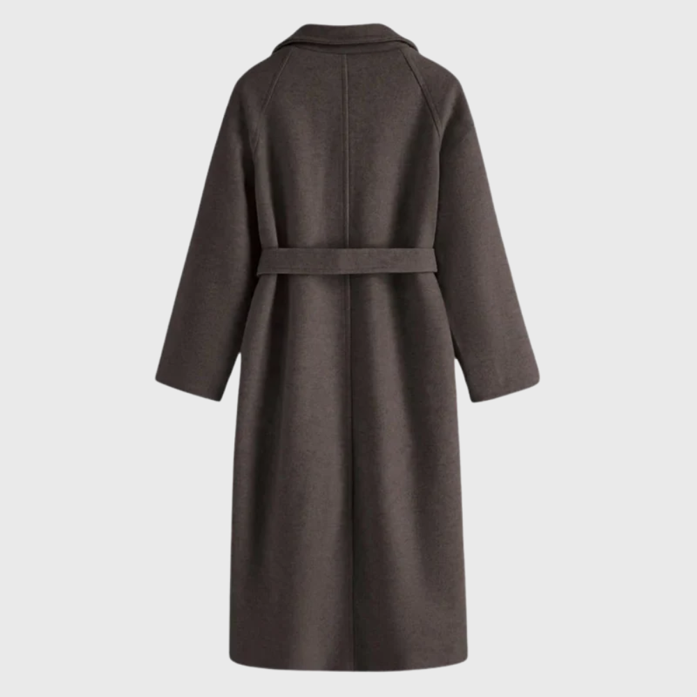 Brandi Womens Belted Wool Wrap Coat with Notched Collar
