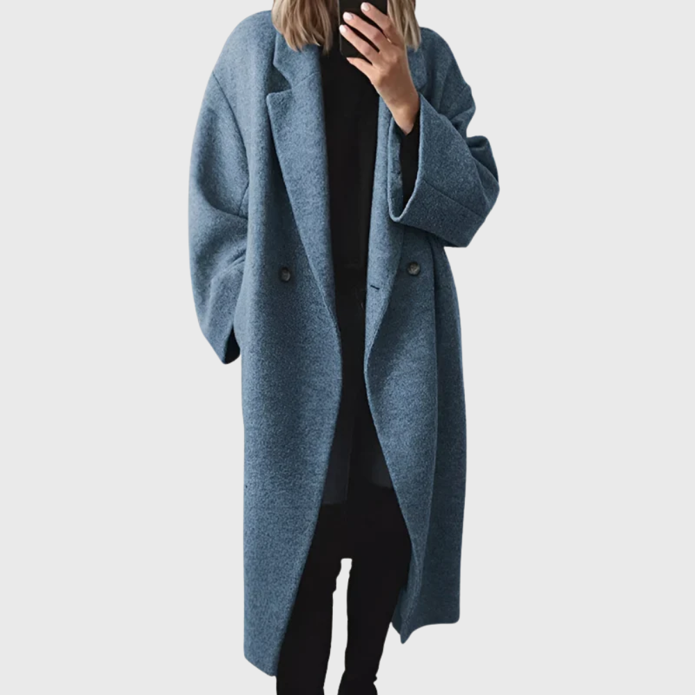 Women's Cosy Longline Overcoat, Elongating Cut | Soft-Touch Drape, Tailored Layering Fit | Grey, Brown or Blue | S–3XL