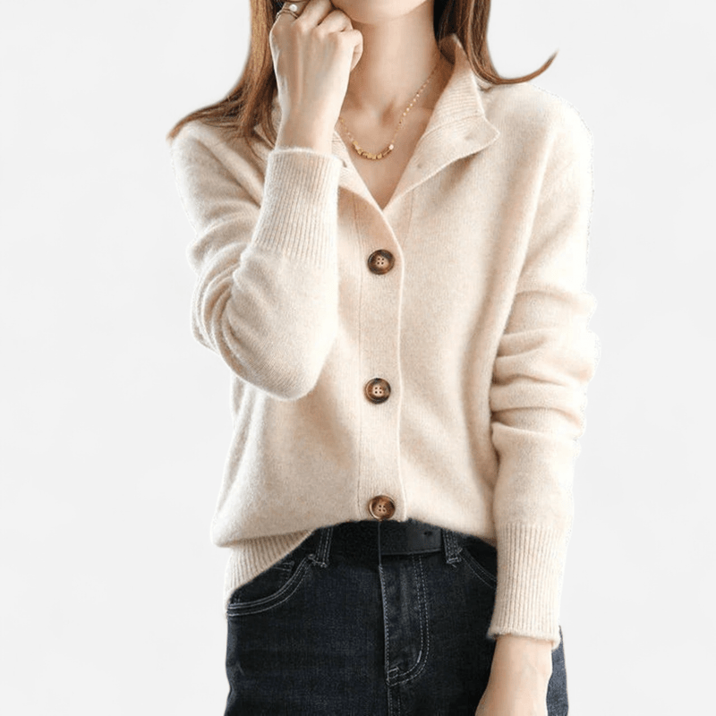 Jennifer Womens Cashmere Cardigan, Button Front in Off White