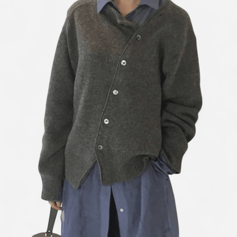 Serena Womens Cashmere Cardigan, Asymmetric Buttons