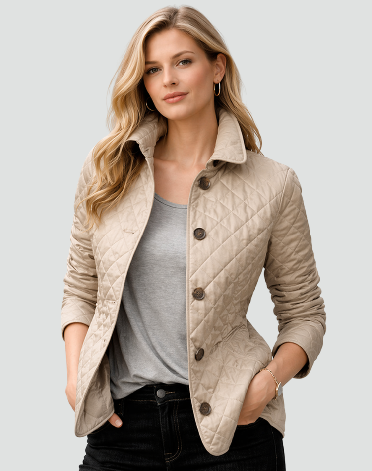Jasmine Womens Quilted Puffer Jacket with Diamond Stitching in Khaki