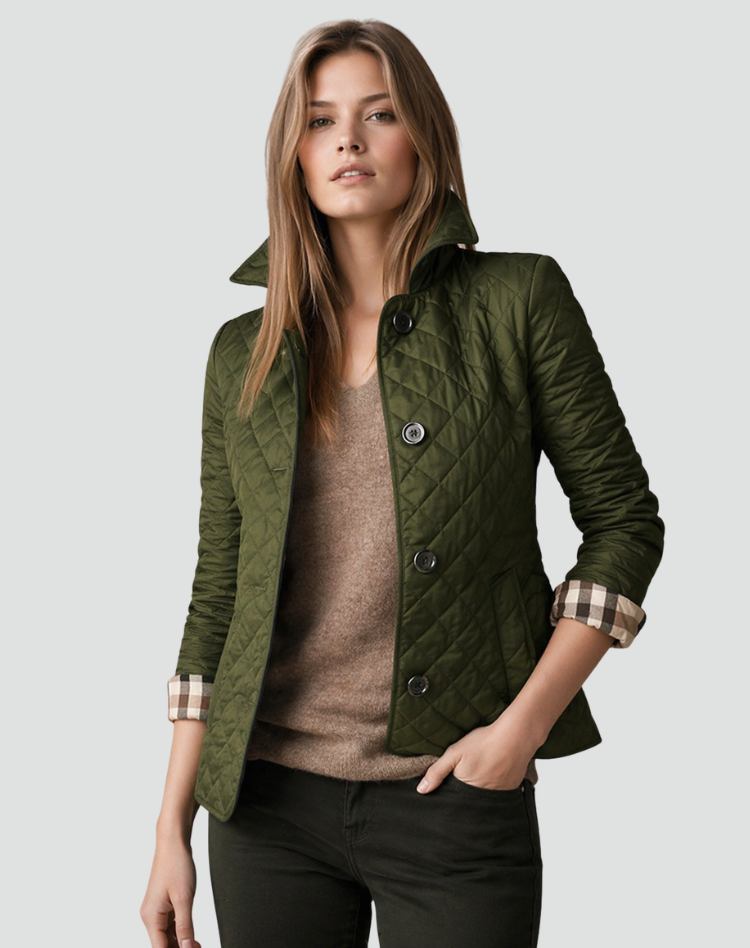 Jasmine Womens Quilted Puffer Jacket with Diamond Stitching in Green
