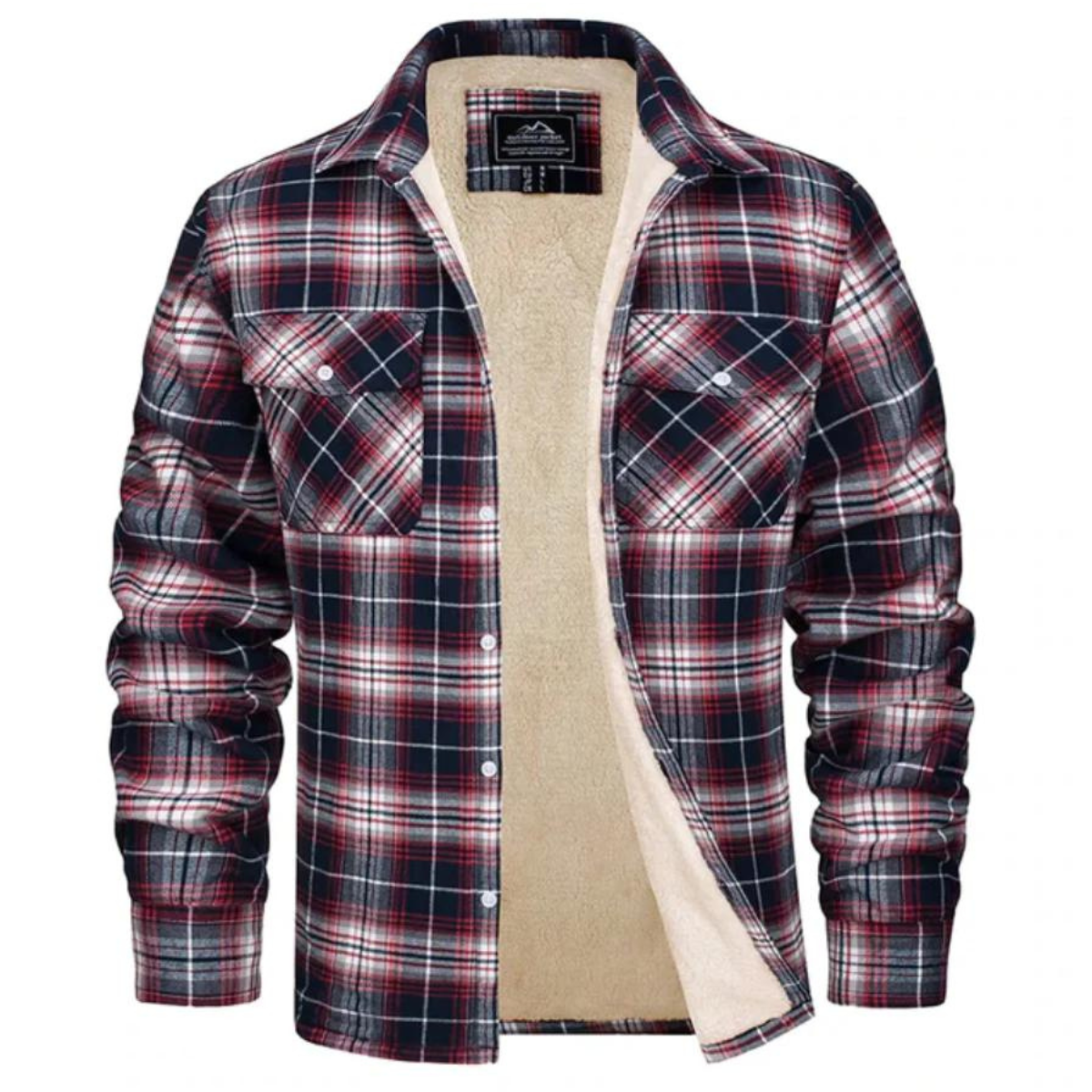 Derrick Mens Sherpa Lined Plaid Shirt Jacket in Red