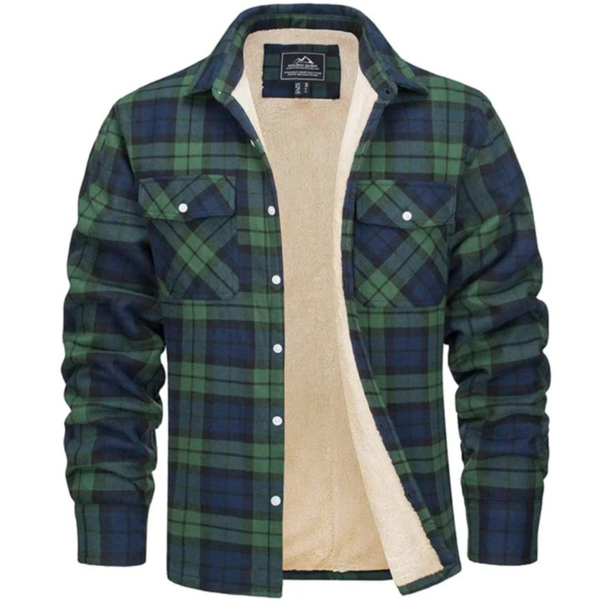 Derrick Mens Sherpa Lined Plaid Shirt Jacket in Green