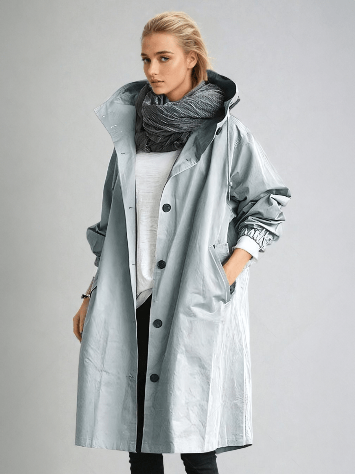 Mallory Womens Relaxed Fit Trench Coat for Fall and Spring in Light Blue