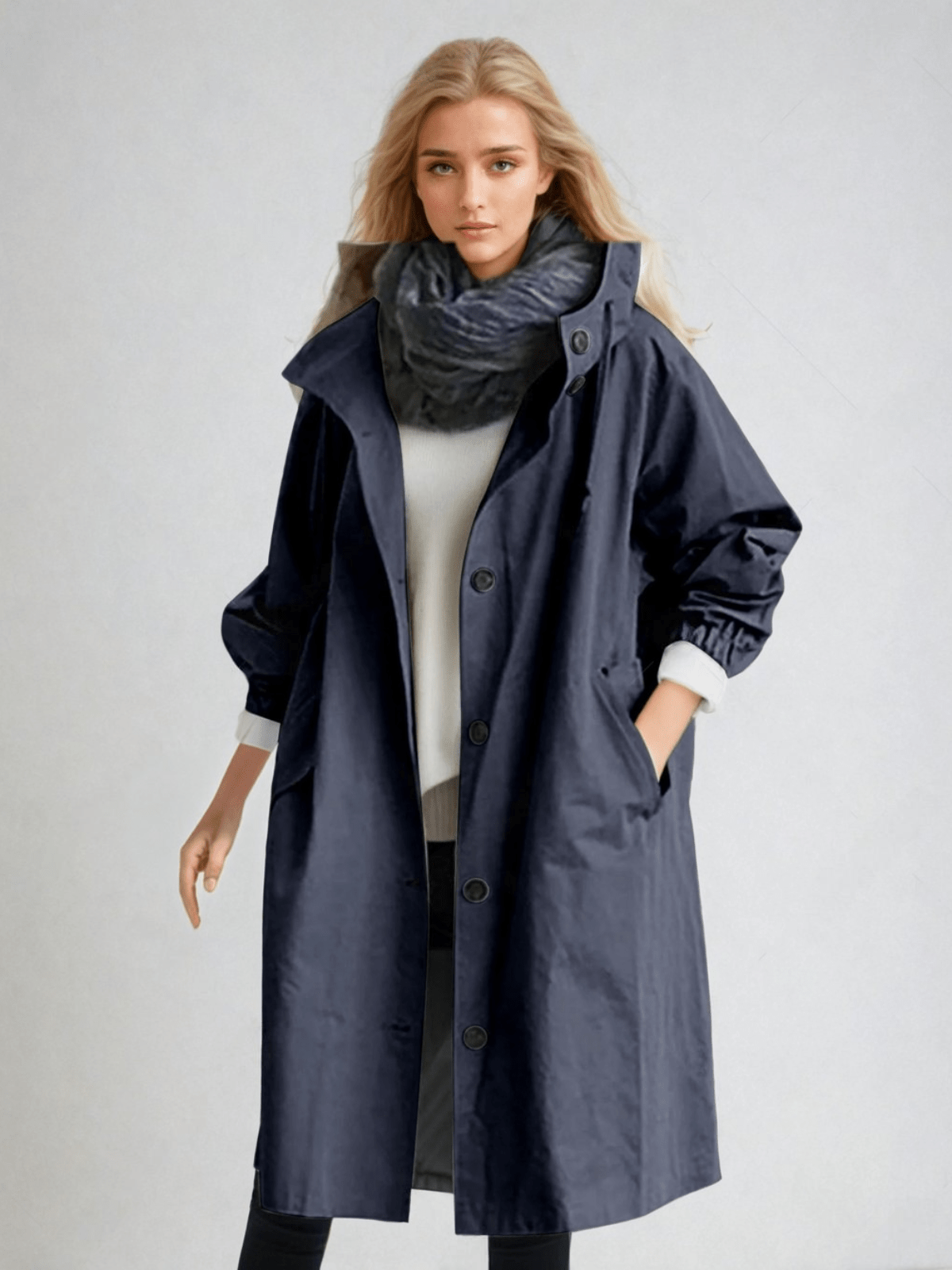 Mallory Womens Relaxed Fit Trench Coat for Fall and Spring in Navy