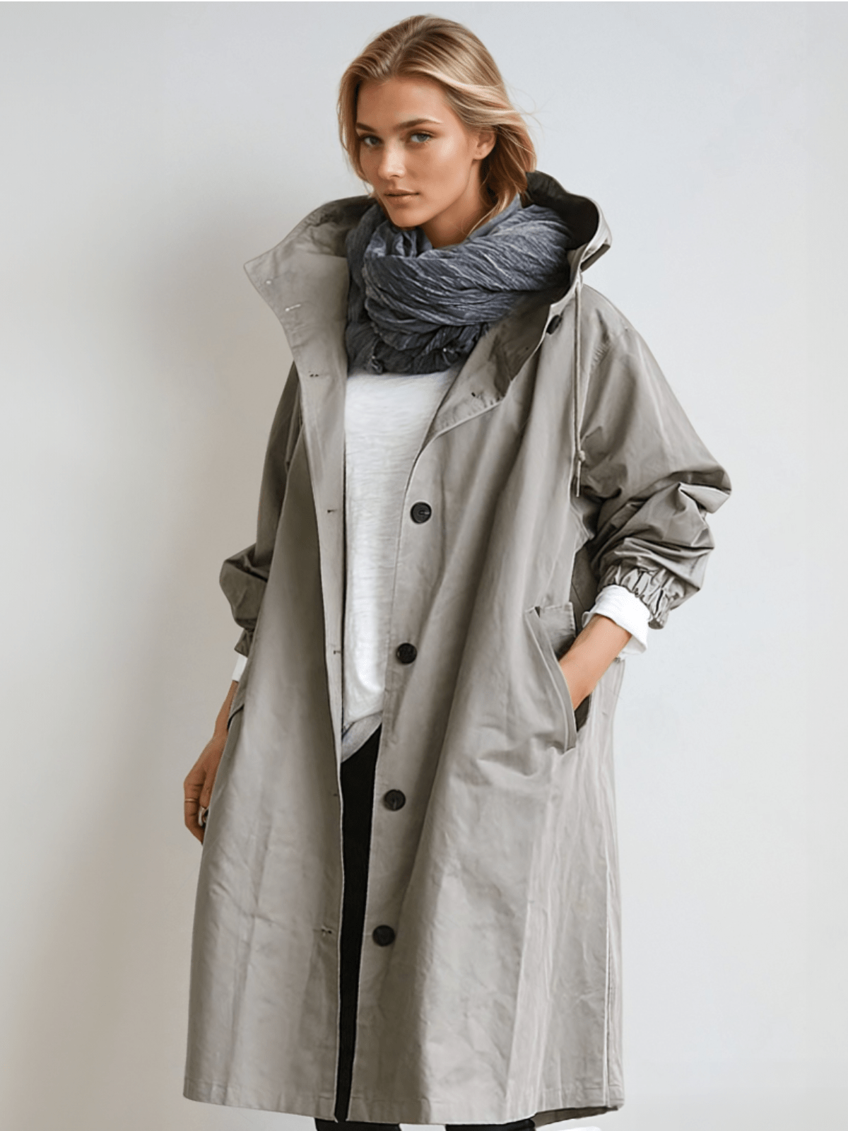 Mallory Womens Relaxed Fit Trench Coat for Fall and Spring in Gray